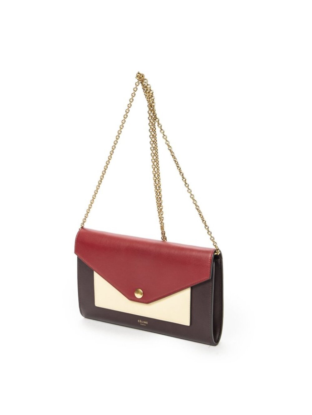 Celine Envelope Chain Wallet Burgundy Red Ivory Calfskin Leather - Picture 2 of 10